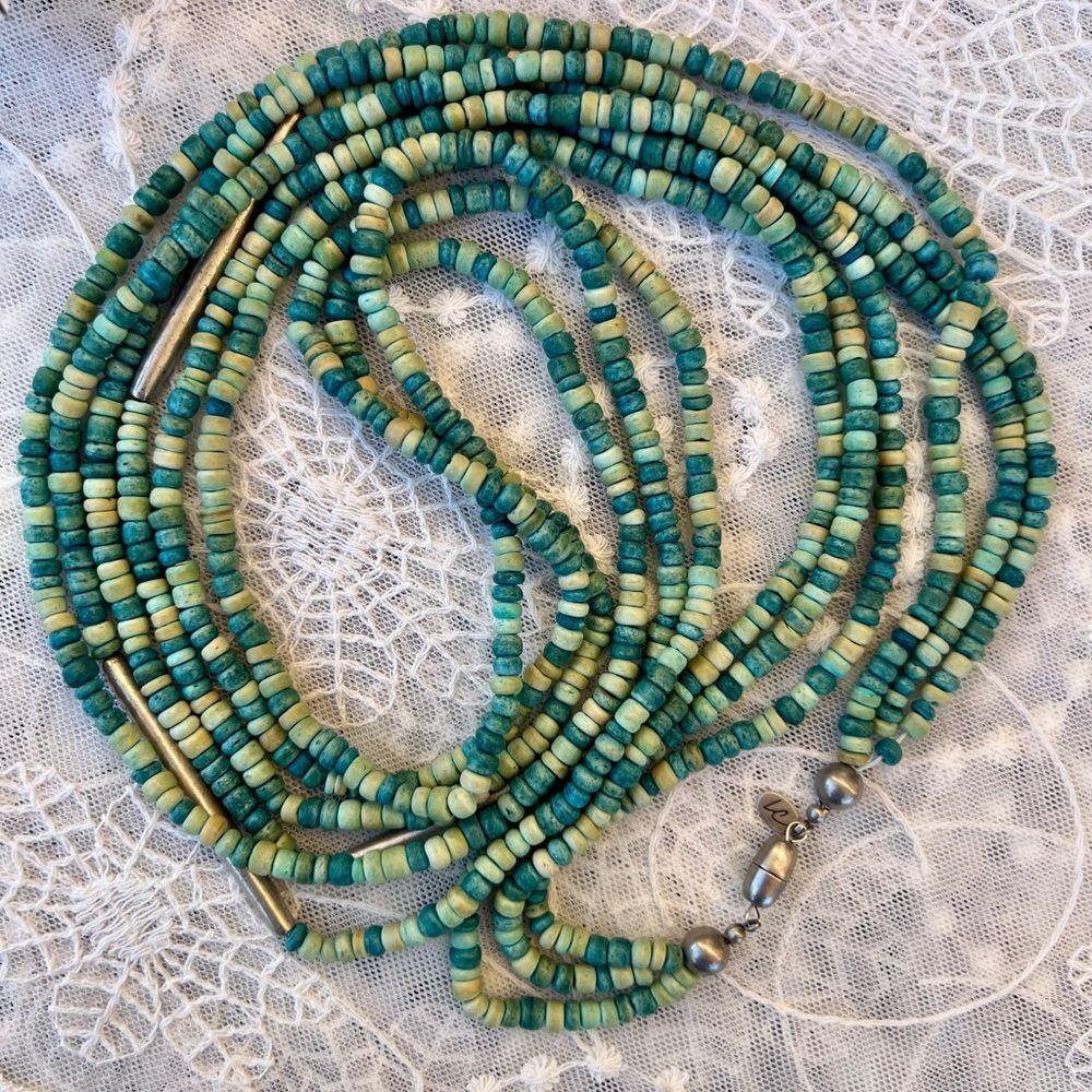 Vintage Liz Clairborne Turquoise Heshi Multi-strand Beaded Necklace 44.5” - Picture 2 of 9